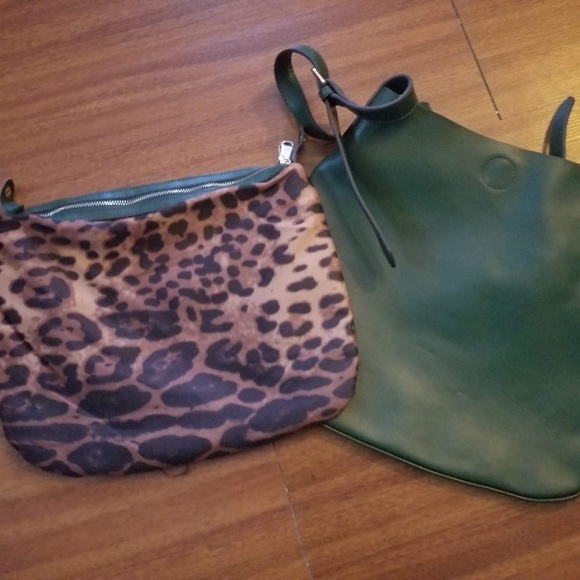 Green and Leopard Print Satchel Bag - Picture 3 of 4